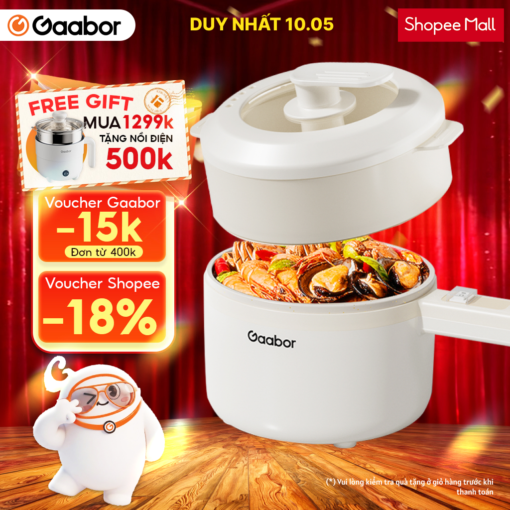 Nồi lẩu điện cầm tay đa năng Gaabor EC-30M01A dung tích 2.5L công suất 600W chống dính kèm xửng hấp
