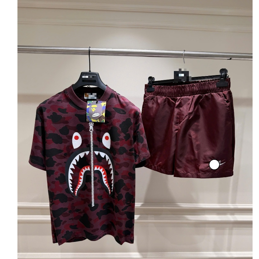 Bộ quần áo BAPE Cá Mập Rằn Ri Nam Nữ Hàng Siêu Cấp Chất Cotton Lạnh 4 Chiều-Bộ Cá Mập BAPE Chính Hãn