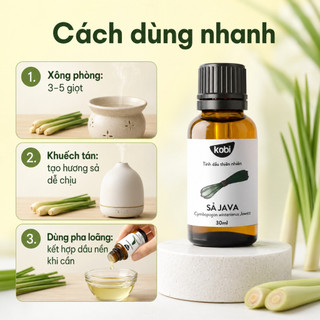 Tinh dầu Sả Java Kobi Citronella 10ml thơm phòng khử mùi hỗ trợ xua côn trùng dùng khuếch tán