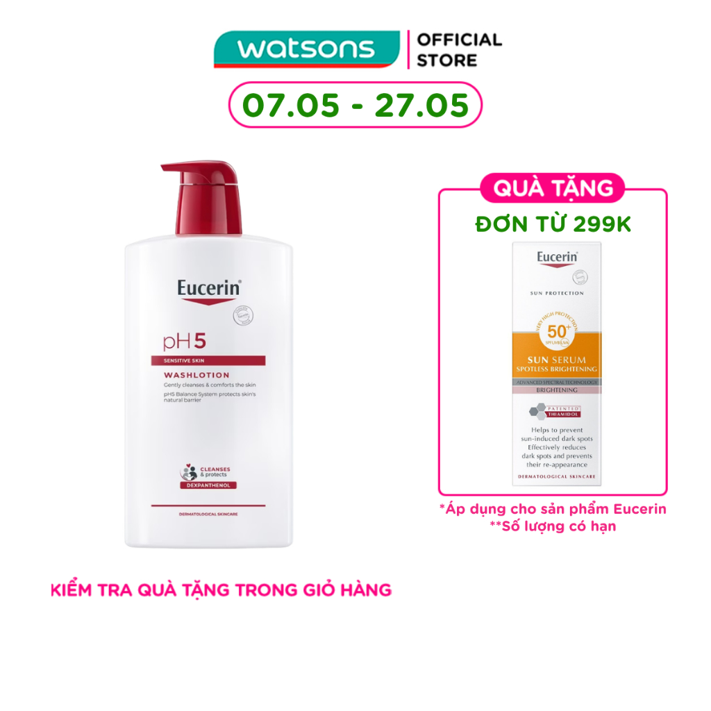 Sữa Tắm Eucerin Nhẹ Nhàng Làm Sạch Dành Cho Da Nhạy Cảm pH5 1000ml