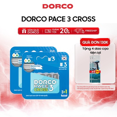 Combo 2 Vỉ Đầu Cạo Râu Hàn Quốc 3 Lưỡi DORCO PACE 3 CROSS - 2x(PRM)TRC1040(3+1)-B - Gồm 8 Đầu Cạo
