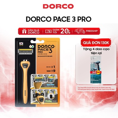 Dao Cạo Râu Hàn Quốc 3 Lưỡi DORCO PACE 3 PRO - TRD7009-B - Gồm 1 Cán Dao và 9 Đầu Cạo