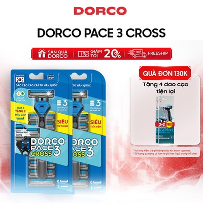 Combo 2 Dao Cạo Râu Hàn Quốc 3 Lưỡi DORCO PACE 3 CROSS - 2xTRC1008(6+2)-B - Gồm 2 Cán và 16 Đầu Cạo