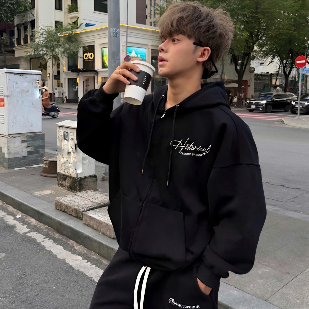 Áo Khoác Hoodie Zip Nỉ Cotton Thêu Xù NQ30 HISTORICAL Form Boxy Nam Nữ Unisex | BigBuy360 - bigbuy360.vn