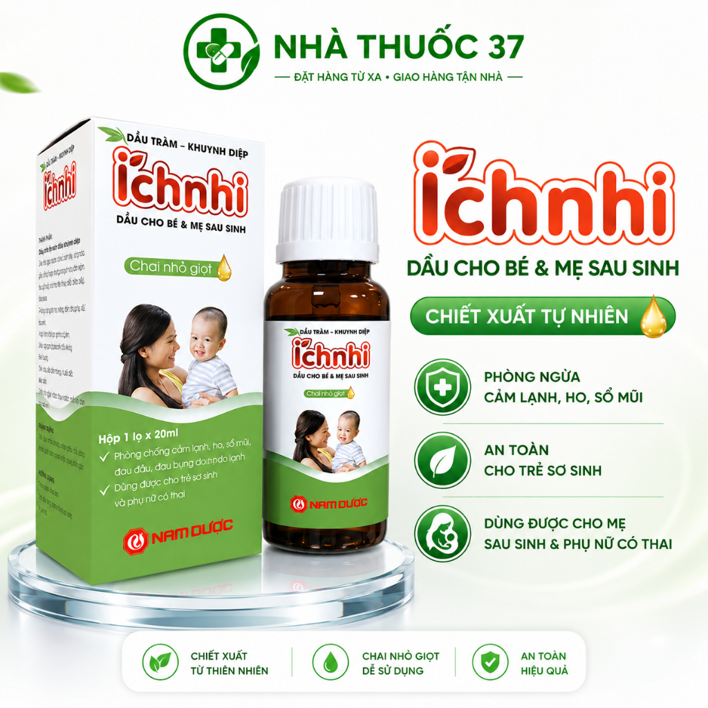 Dầu tràm khuynh diệp Ích nhi giữ ấm, phòng cảm, giảm ho cho bé - chính hãng lọ 30ml full hoá đơn