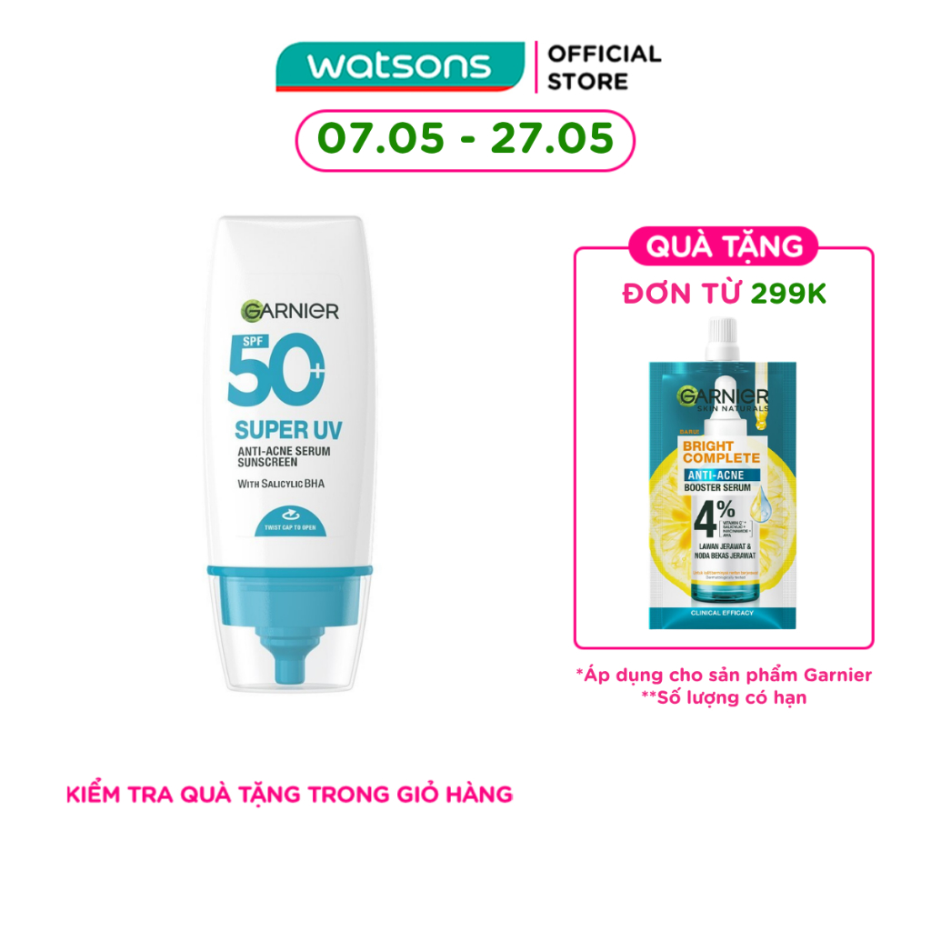Kem Chống Nắng Garnier Super UV Anti-Acne Serum Sunscreen SPF50+ PA++++ 30ml