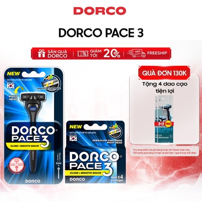Dao Cạo Râu Hàn Quốc 3 Lưỡi DORCO PACE 3 - Hộp 1 Cán Dao và 1 Đầu Cạo/Hộp 4 Đầu Cạo