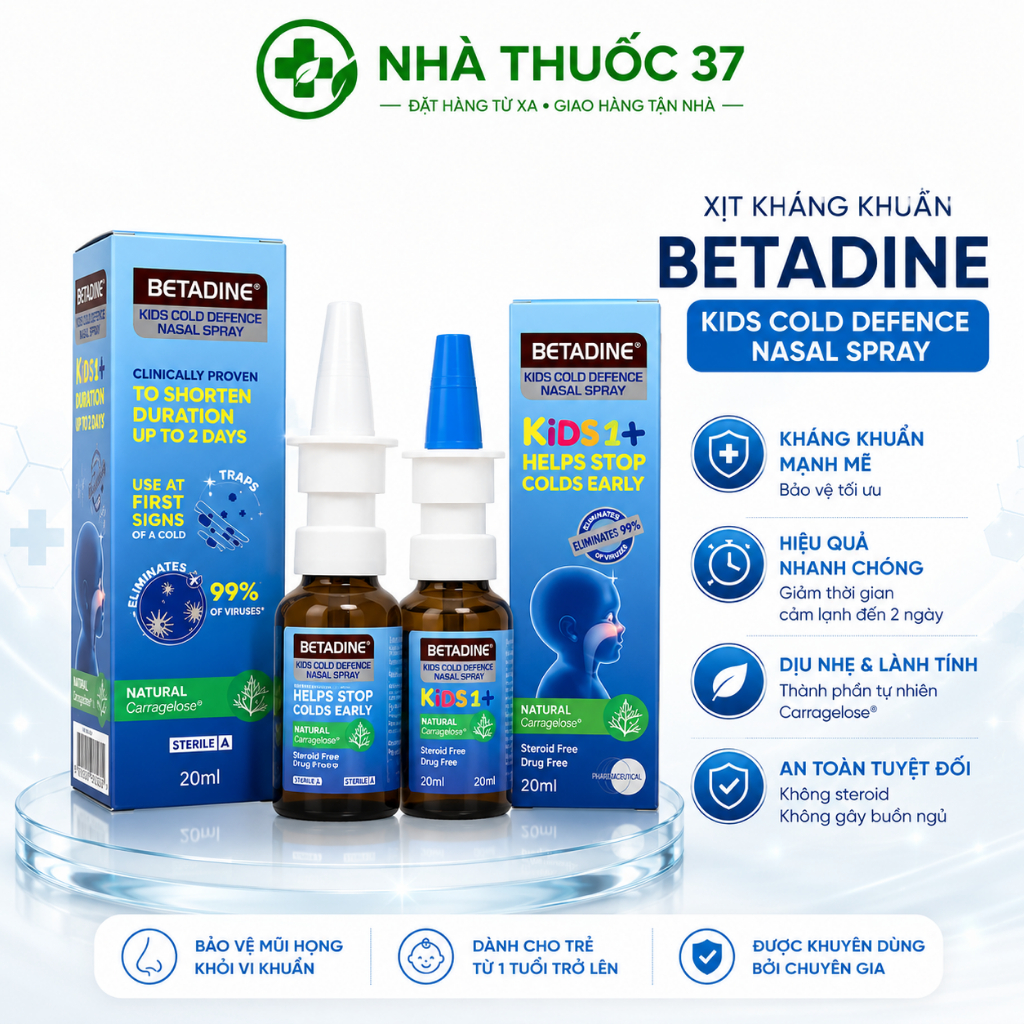 Betadine cold defense nasal spray 20ml xịt mũi cho trẻ em trên 2 tuổi và người lớn giúp bảo vệ mũi