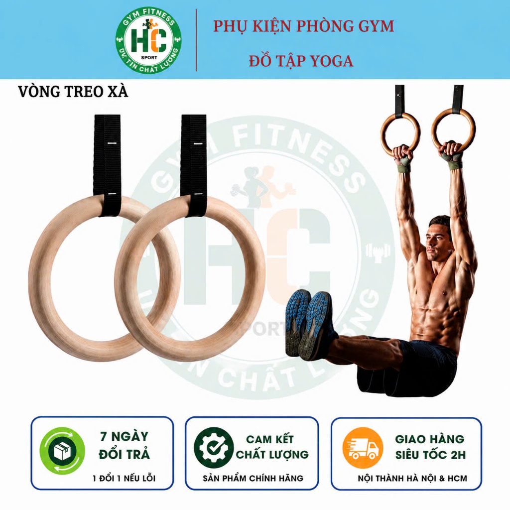 Bộ 2 Vòng Treo Gymnastic Rings Hỗ Trợ Tập Dip Với Xà Đơn, GYM Ring Ngoài Trời HC Sport (1 Đôi)
