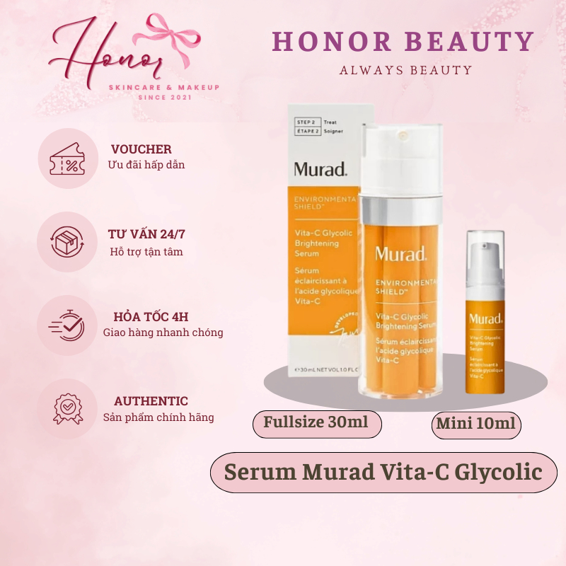 Tinh chất dưỡng sáng da Murad Vita-C Glycolic Serum (Bản Mới) | Vitamin C chống oxy hoá, sáng da