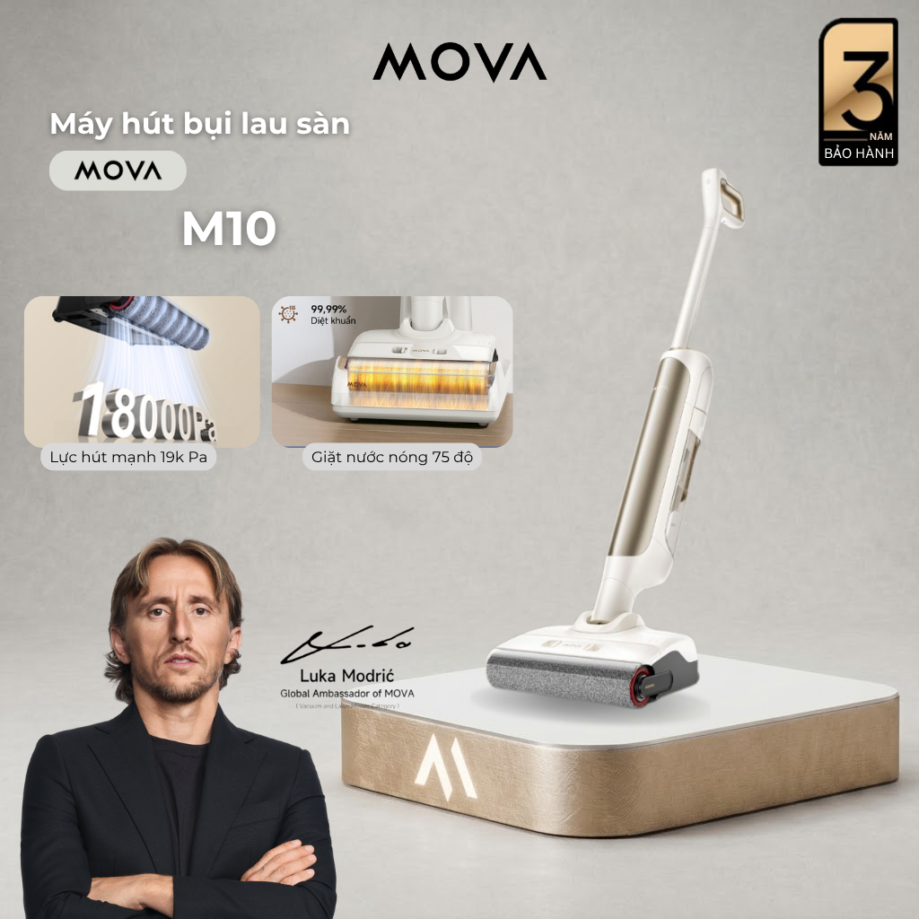 Máy Hút Bụi Lau Sàn Không Dây Mova M10 | Ngả Phẳng 180° | Giặt Cuộn Lăn Với Nước Nóng 75°C | BH 36 Tháng | BigBuy360 - bigbuy360.vn