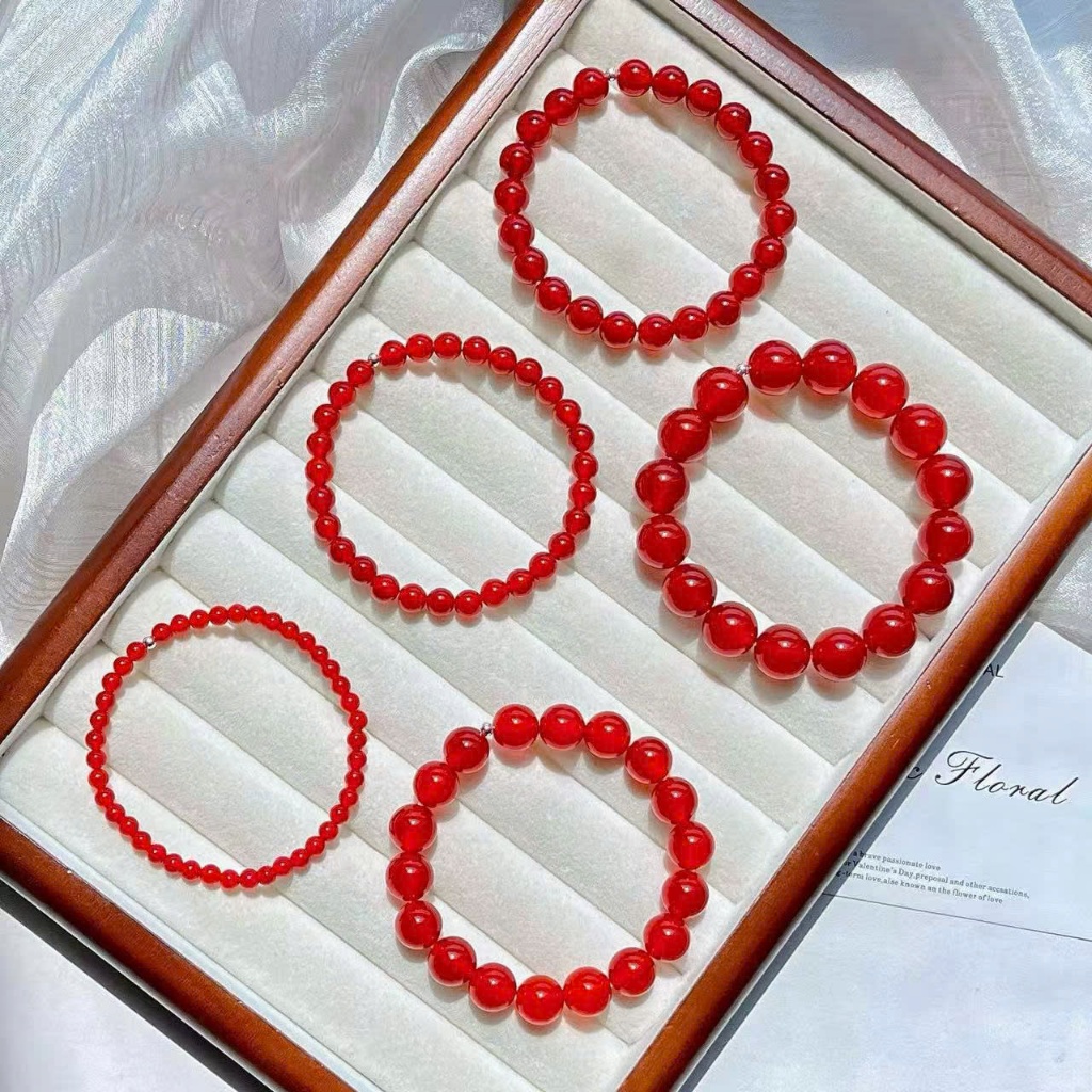 Vòng tay đá mã não đỏ phối bi V39