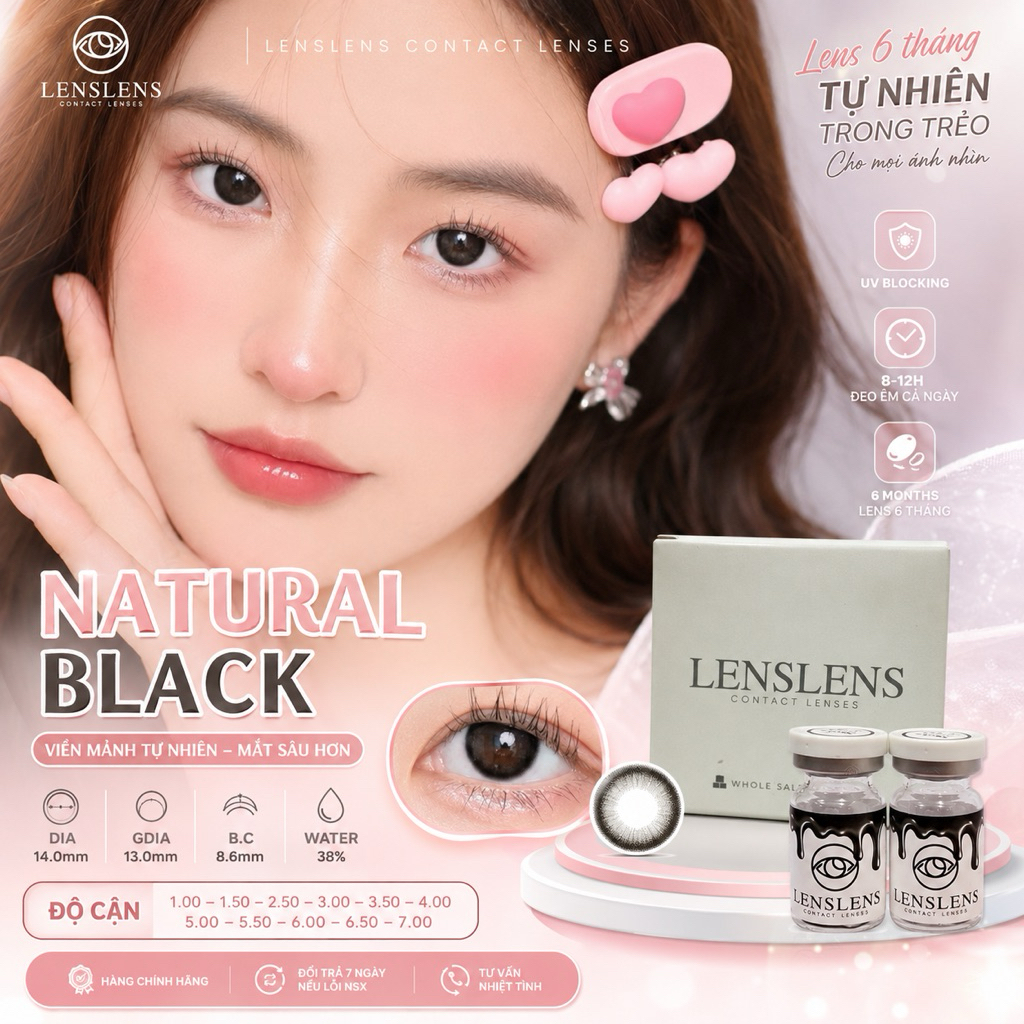 [HOẢ TỐC HCM](GIÁ 1 ĐÔI)NATURAL BLACK – LENS 6 THÁNG Lenslens