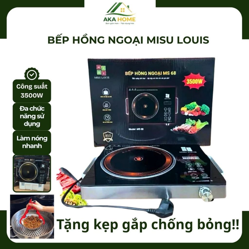 AKA_HOME Bếp tia hồng ngoại Misu Louis công suất đến 3500W, đa chức năng nấu, hẹn giờ thông minh