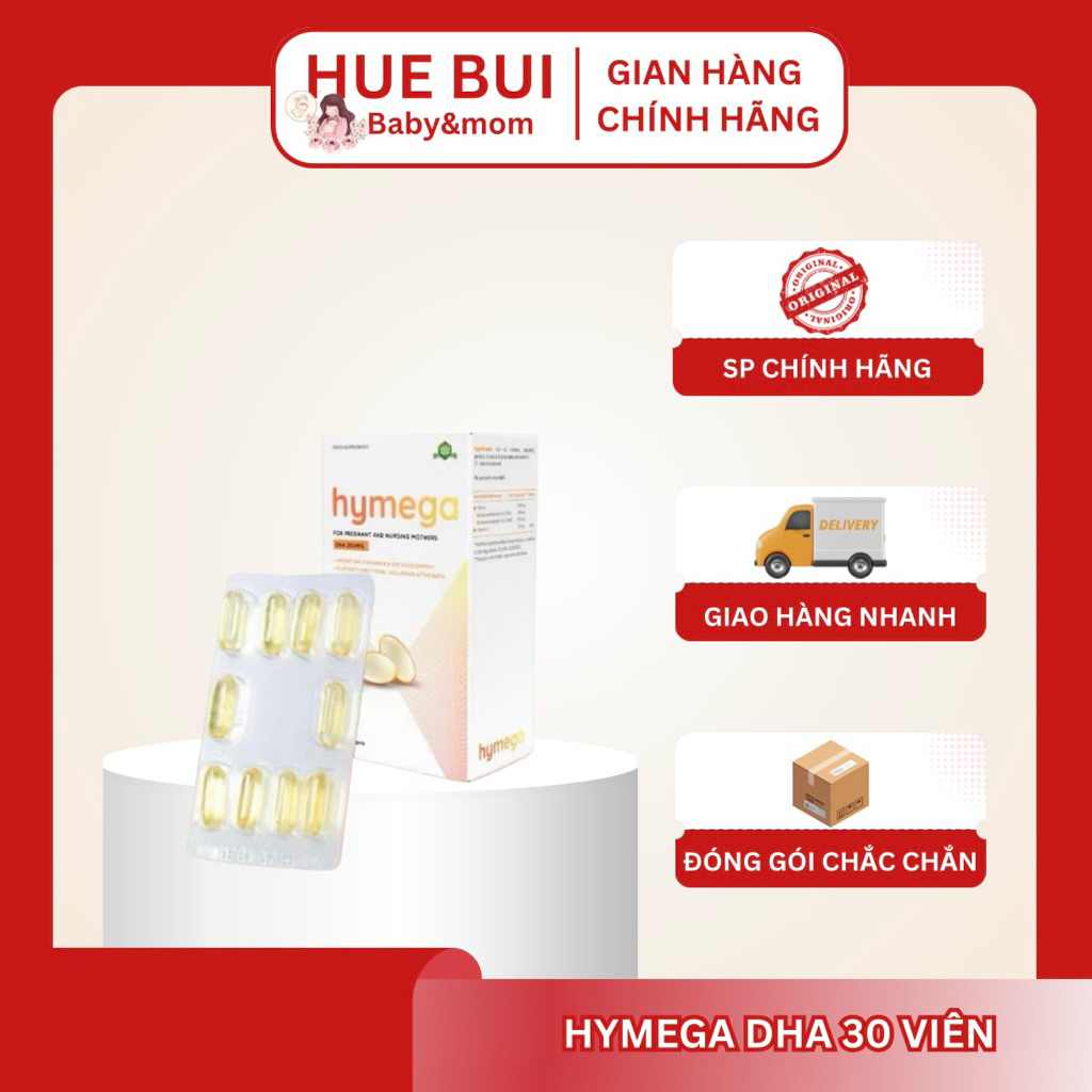 (Huebui Baby) DHA Hymega - Viên Uống Bổ Sung DHA EPA Cho Mẹ Bầu, Mẹ Sau Sinh Hộp 30 Viên