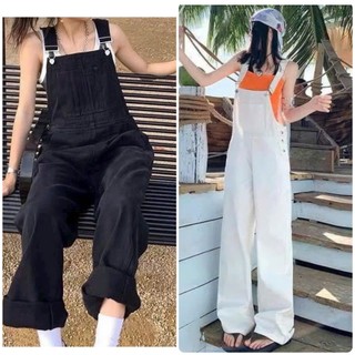TIENSTYLE - Quần Yếm Jean Dài Ống Suông Túi Trước Màu Đen Trắng Có Bigsize Cho Nữ, Áo Liền Quần