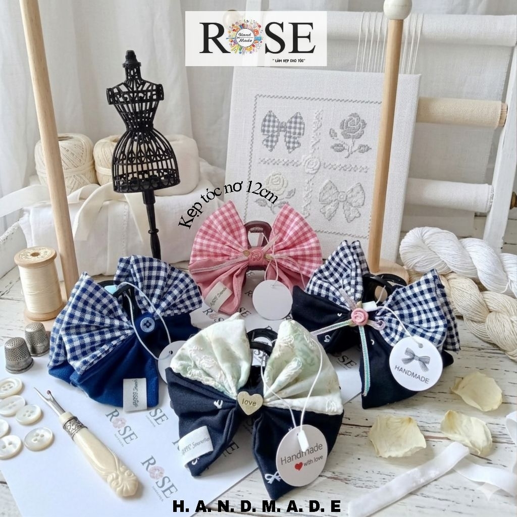 [ Hàng thủ công] Kẹp tóc nơ 11cm Rose handmade store