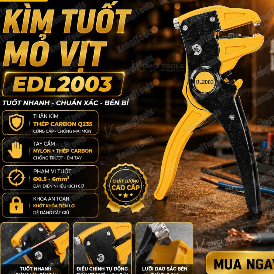 Kìm Tuốt Dây Điện Mỏ Vịt 6.5 Inch Deli EDL2003 - Cắt, Tuốt Dây Dễ Dàng