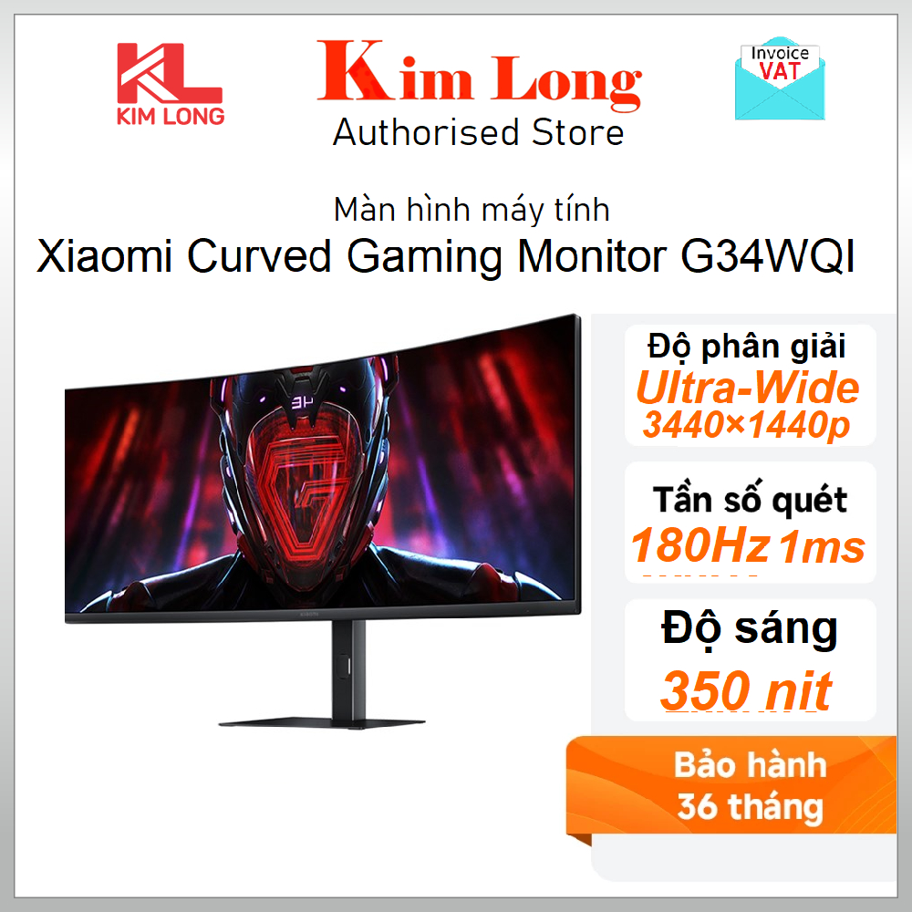 Màn hình Xiaomi G34WQi Ultra-Wide Quad HD(3440×1440p) 1500R/180Hz/1ms/350nit (ELA5454EU)- Hàng chính
