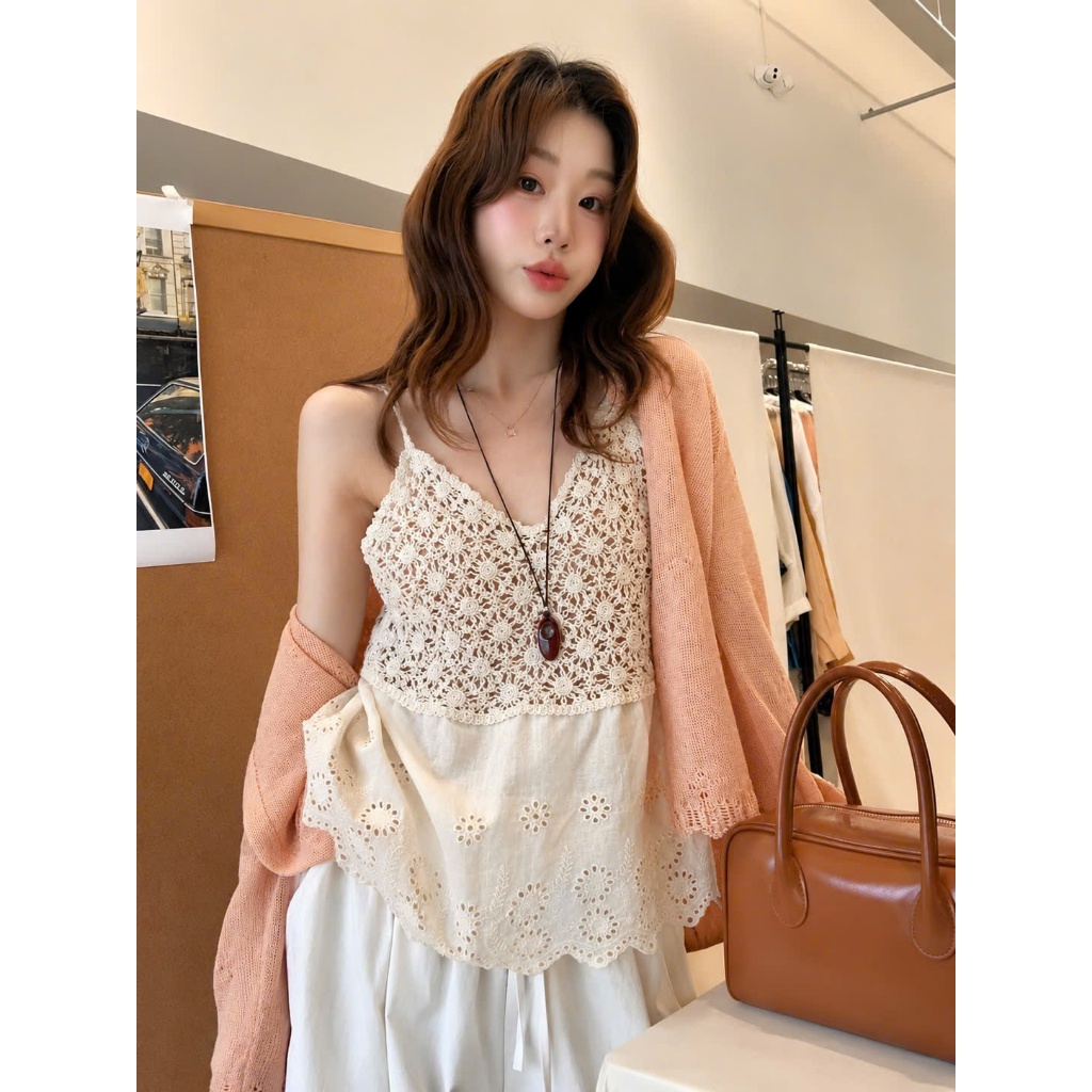 Áo 2 Dây Babydoll Móc Lưới Rỗng Hoạ Tiết Hoa Hàng QC Cao Cấp 891 The Babydoll Dress