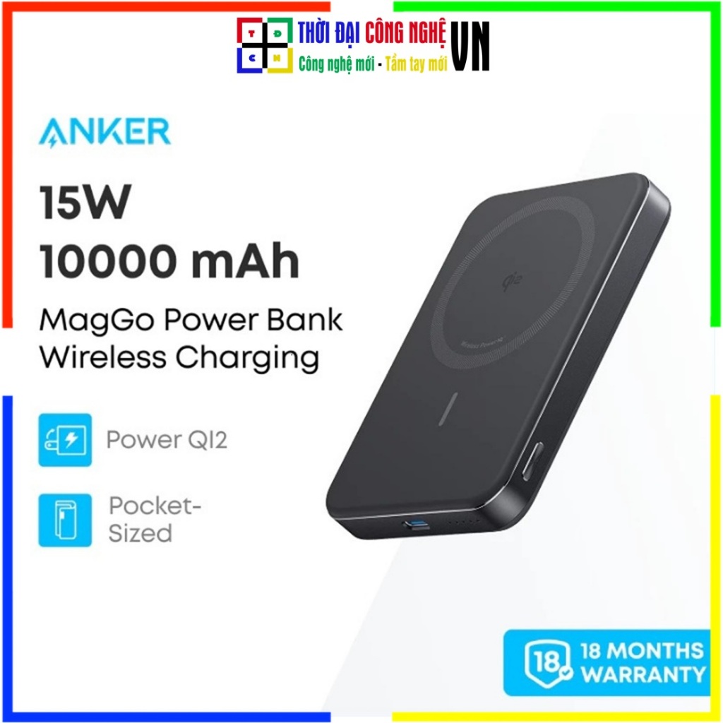 Sạc dự phòng từ tính Anker MagGo 10000mAh A1664 sạc không dây 15W – Chính hãng Viettel, BH 18 tháng
