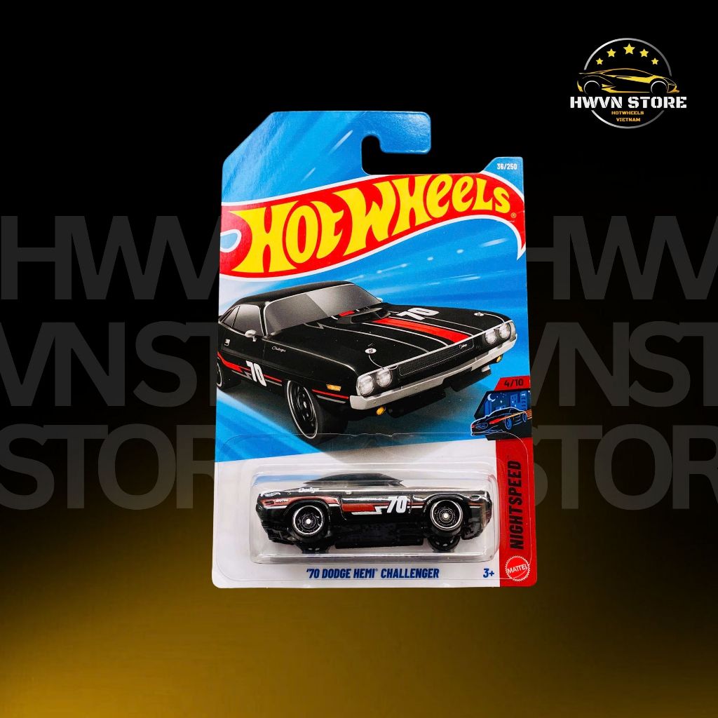 Xe mô hình Hotwheels '70 Dodge Hemi Challenger màu đen