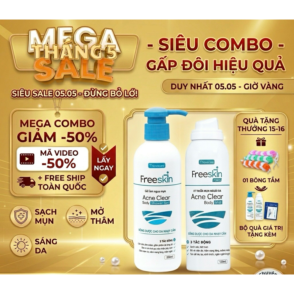 Xịt mụn lưng Freeskin 80ml mờ thâm sáng da xịt mụn ngực,mông, giảm thâm,hỗ trợ giảm viêm nang lông+ 