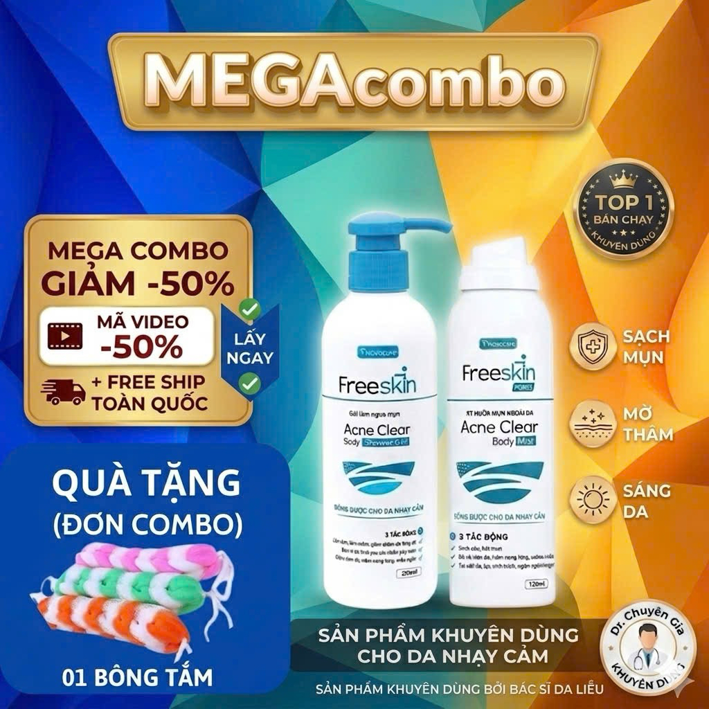 Combo Viêm Nang Lông, Mụn Lưng Xịt Freeskin 80ml+Sữa Tắm viêm nang lông, mụn lưng Freeskin 250ml- BH