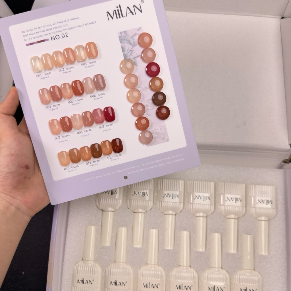 Set 12 màu SƠN GEL THẠCH ĐỤC MILAN - Lên màu chuẩn - hình thật shop chụp - phụ kiện nail