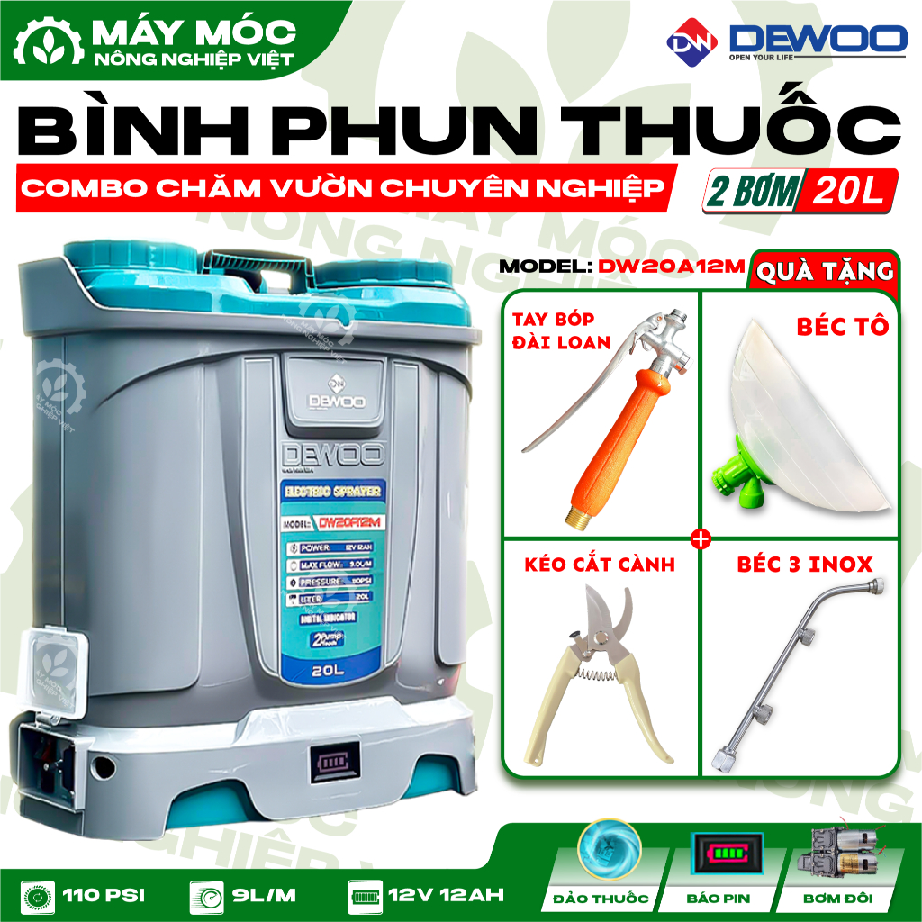 Bình Phun Thuốc Điện [2 Bơm] - DEWOO - DW20A12M