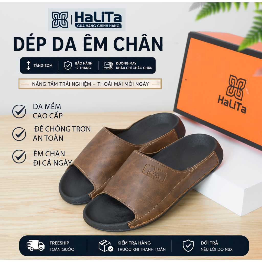 [Dép Công Thái Học] Dép Da Bò HaLiTa - Bản Nâng Cấp Chống Trơn, Đế Cao Su Nhám