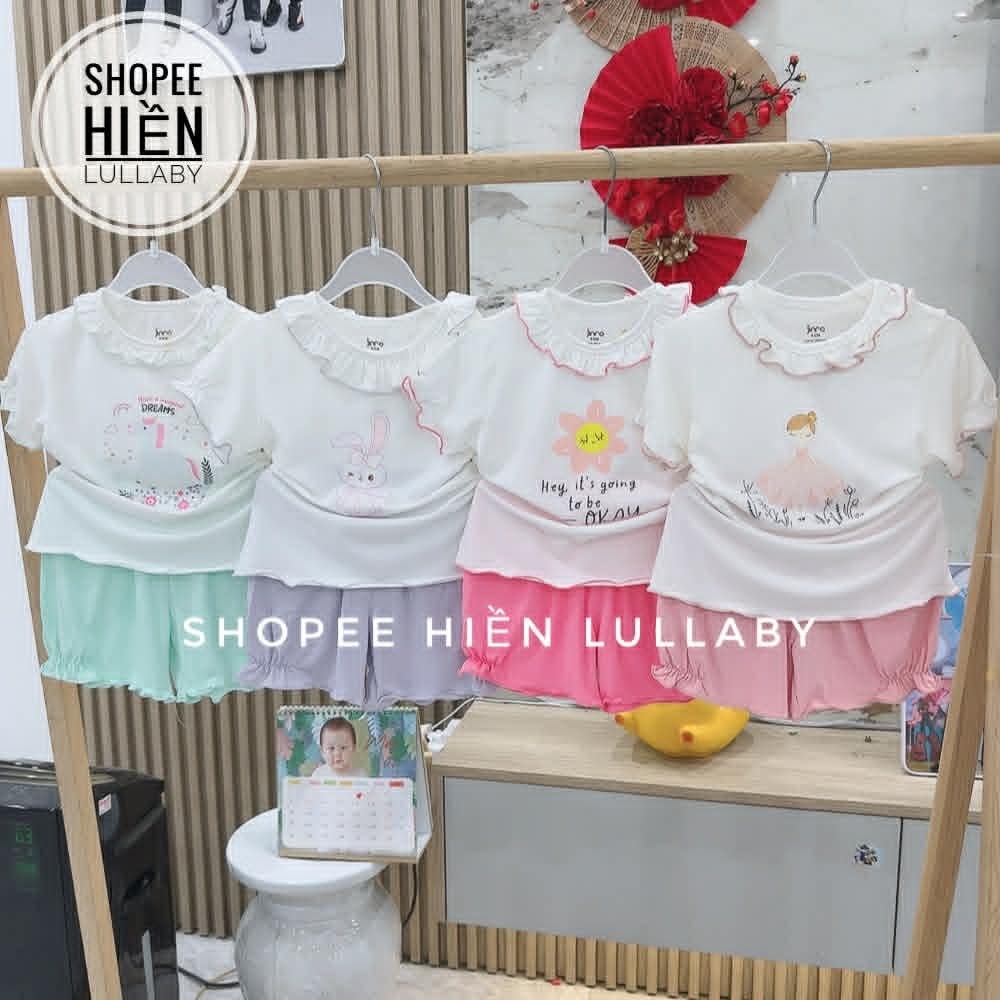 [Jinro/Chính Hãng] Bộ cộc tay Jinro kẻ nhún phối cánh tiên chất petti cho bé gái