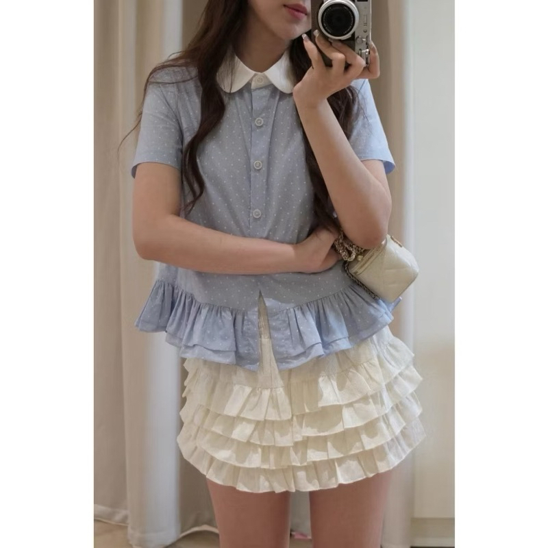 áo babaydoll chấm bi xanh