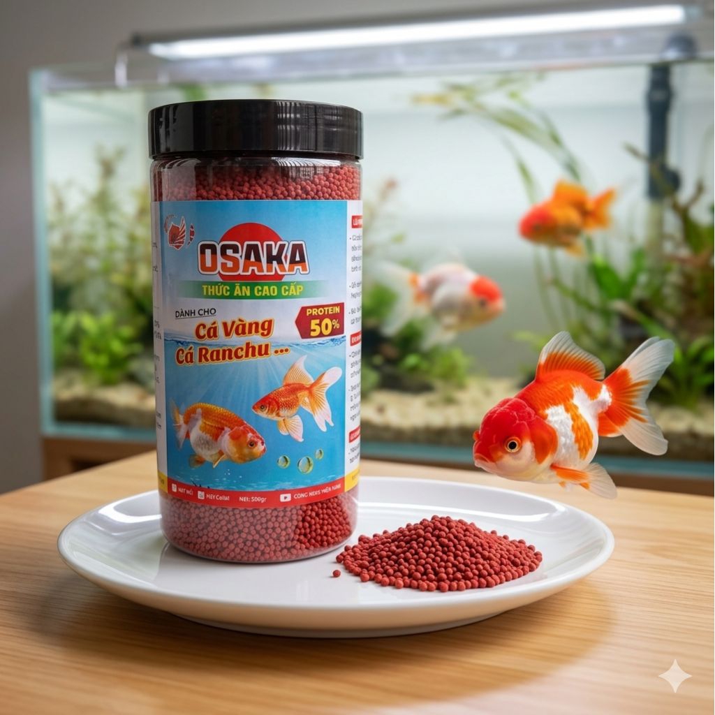 cám( chìm ) Và Cám Nổi osaka dành cho cá vàng,Cá Ba đuôi, Cá ranchu, cá oranda ( hủ 800gram)