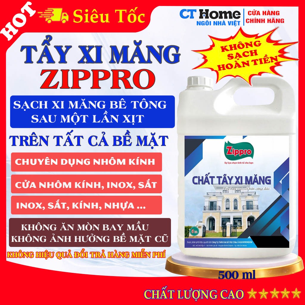 XỊT TẨY XI MĂNG ZIPPRO 5 LÍT, CHẤT TẨY XI MĂNG BÊ TÔNG CAO CẤP ZIPPRO, LÀM BONG XI MĂNG HIỆU QUẢ
