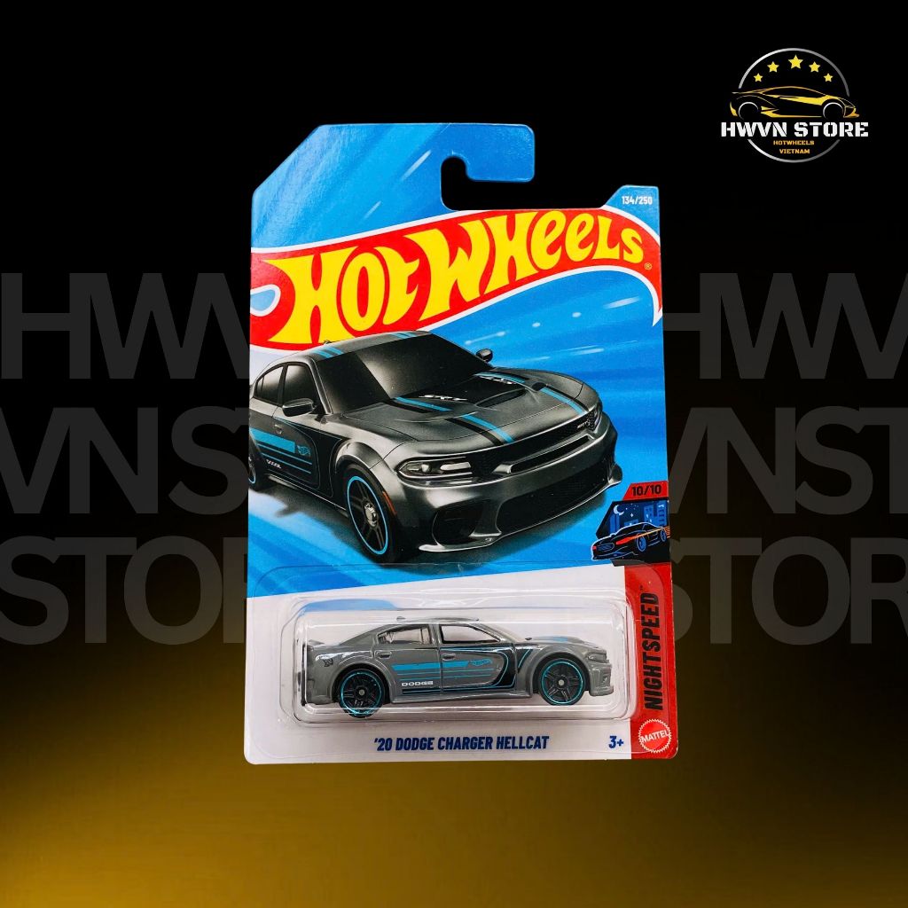 Xe mô hình Hotwheels '20 Dodge Charger Hellcat màu xám xanh