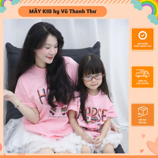[MÂY KID] HÀNG SẴN SHIP Áo đôi mẹ bé cotton in hình NGỰA HỒNG mẹ bé 10-70kg