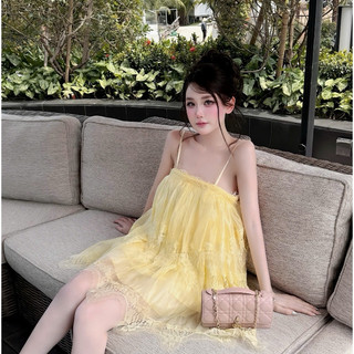 Đầm đi dự tiệc, váy dự tiệc 2 dây form suông viền ren tầng ngắn thiết kế tiểu thư sang chảnh đi biển du lịch dạo phố LEV
