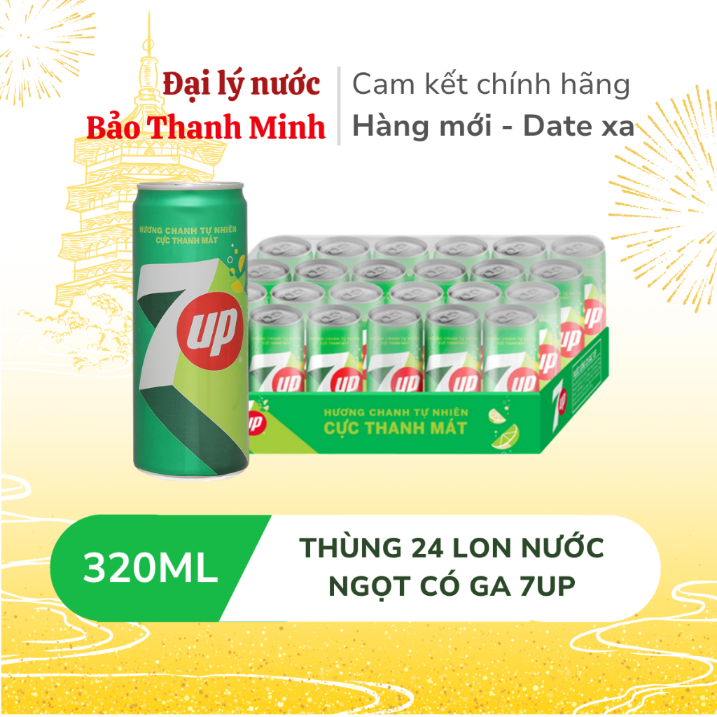 [KHÁCH XEM KĨ MÔ TẢ] Nước ngọt 7UP lon 320ml (Thùng 24 lon) (Date xa)