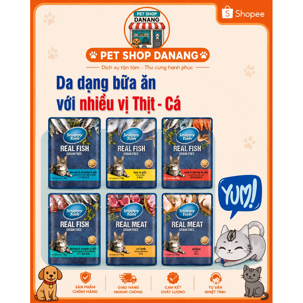 Combo 1 hộp/ 10 gói Pate Snappy Tom gói 85gr