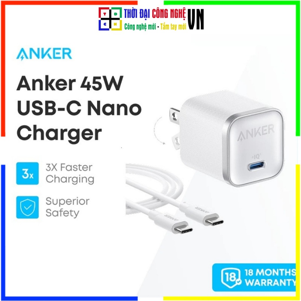 Củ Sạc Nhanh Anker Nano 45W GaN B2692 - Sạc siêu tốc, Tương thích đa năng | BH 18T Viettel