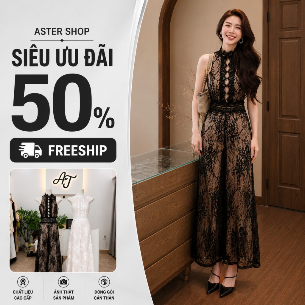 CHUẨN HÃNG mẫu mặc Váy ren body hở lưng  dáng dài TKCC BAGEO - Aster shop