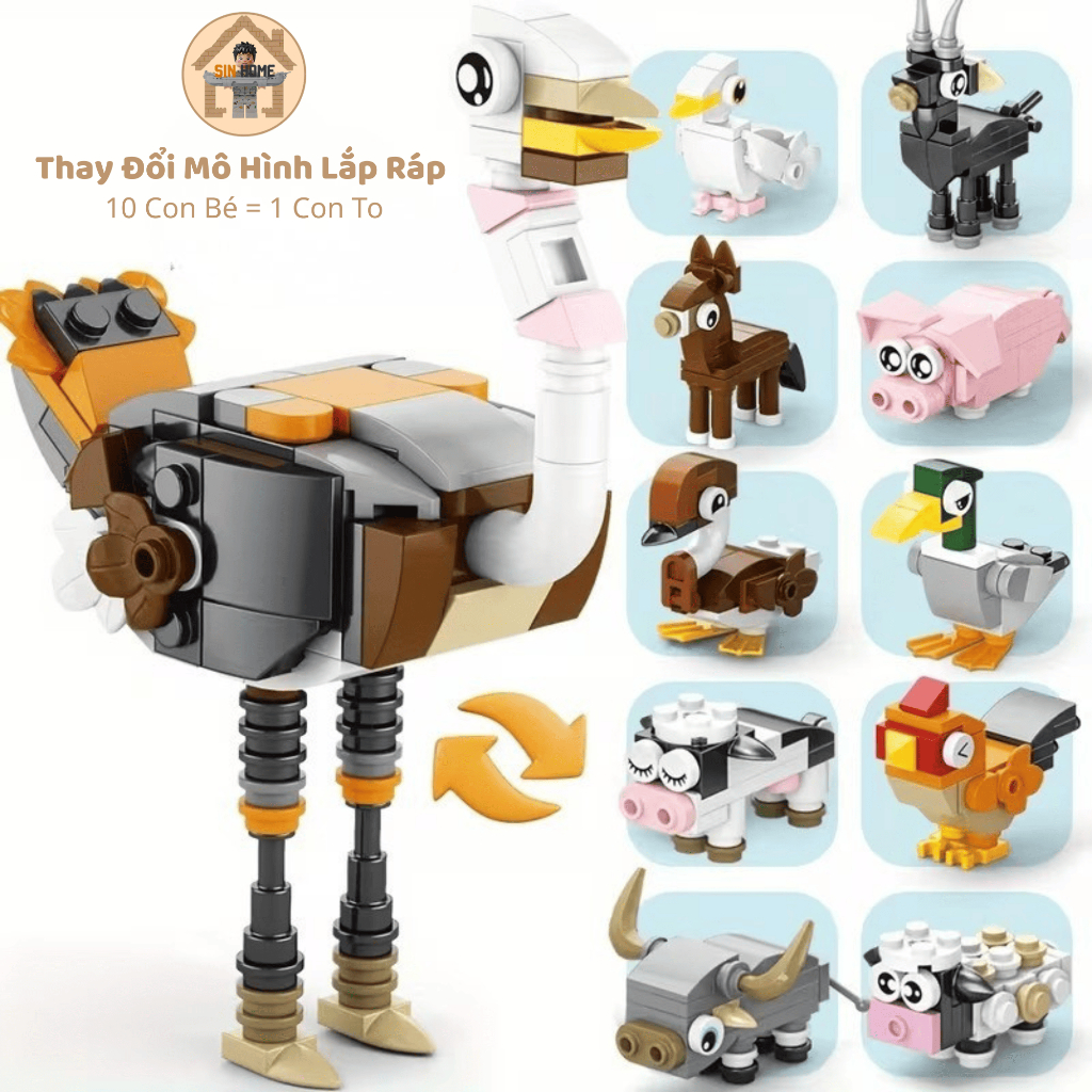 Bộ Đồ Chơi Lắp Ghép Set 10in1 Thế Giới Động Vật SINHOME Mô Hình Các Loài Thú Lắp Ráp Mini ( 10 nhỏ g