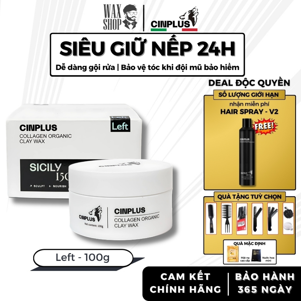 [DEAL ĐỘC QUYỀN] Sáp vuốt tóc nam CINPLUS Left 100gr chính hãng gel, wax giữ nếp tóc - Cinplus