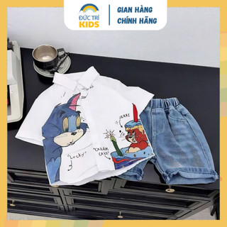 BỘ SƠ MI TOM JERRY cho bé từ 9~26kg' chất liệu thô lụa và quần jean ngố' lý tưởng cho bé đi chơi' sự kiện' dễ giặt máy.