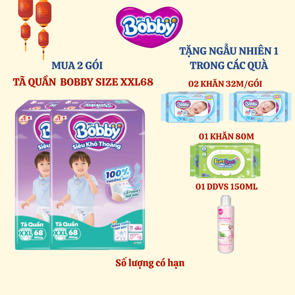 [BOBBY] COMBO 2 Tã quần Bobby Siêu Khô Thoáng size XXL70 cho bé từ 15-25kg (nay đổi thành XXL68 miến