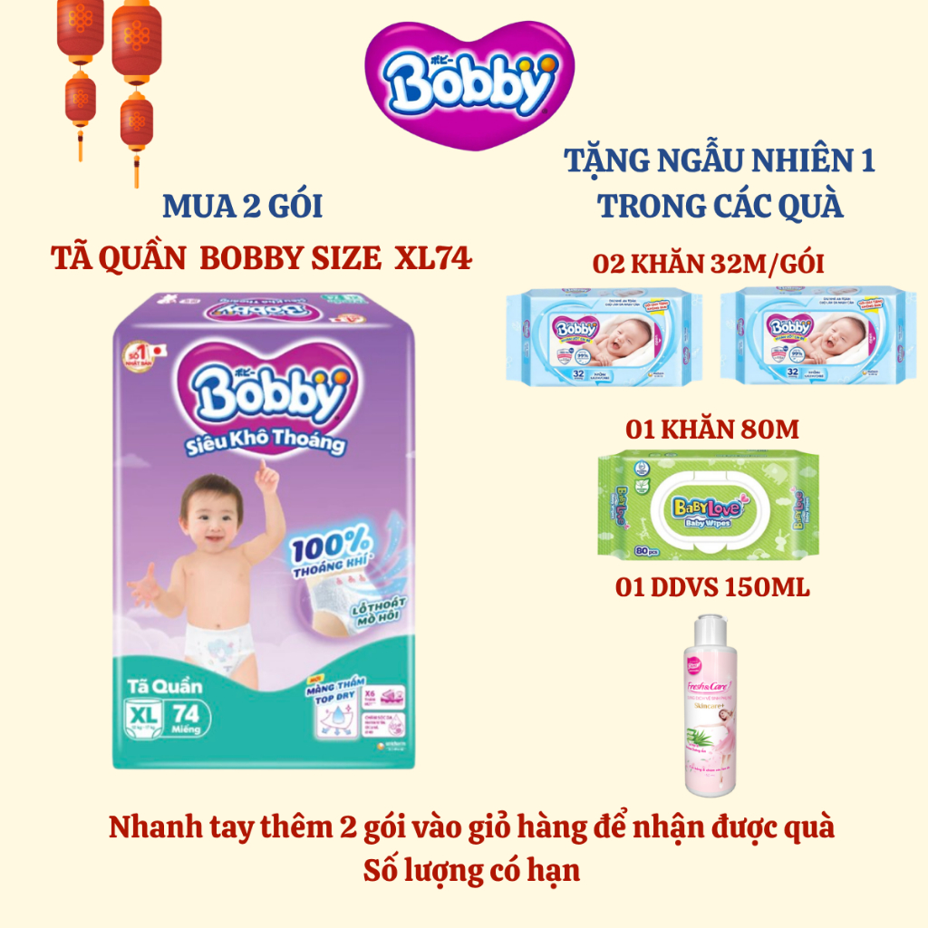 [BOBBY] Tã quần Bobby Siêu Khô Thoáng size XL76 cho bé 12-17kg (nay đổi thành XL74 miếng)
