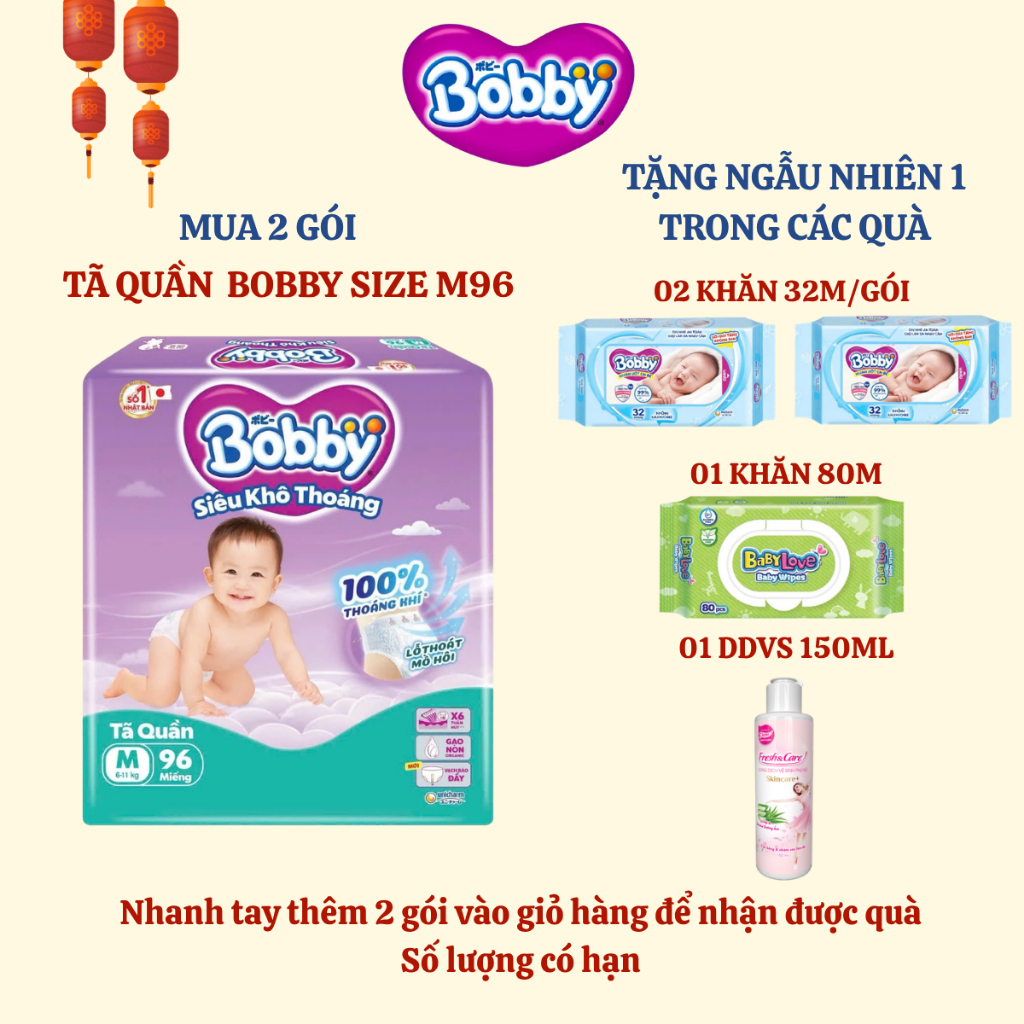 [BOBBY] Tã quần Bobby Siêu Khô Thoáng size M96 cho bé từ 6-11kg