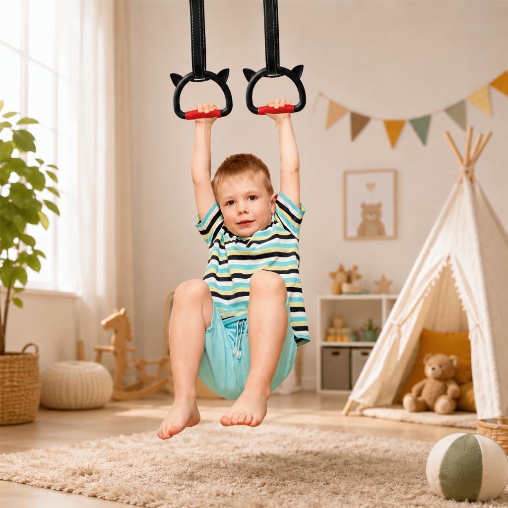 Bộ 2 Vòng Và Dây Treo Xà, Gymnastic Rings Cho Trẻ Em Tăng Chiều Cao Chống Gù Lưng - Vòng Đu Xà Đơn C