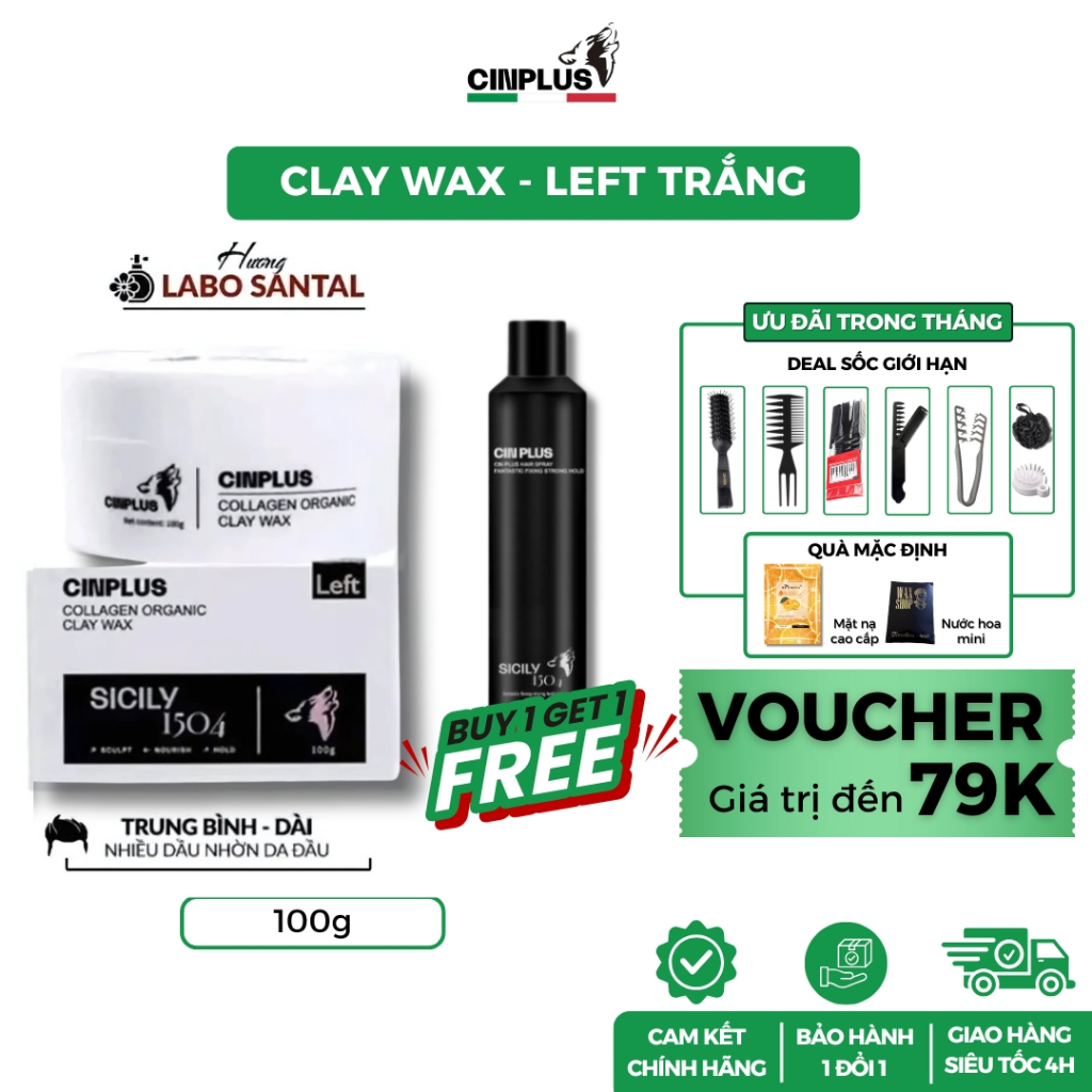[DEAL GIỚI HẠN] Sáp vuốt tóc nam CinPlus Left 100gr chính hãng gel, wax giữ nếp tóc - CINPLUS